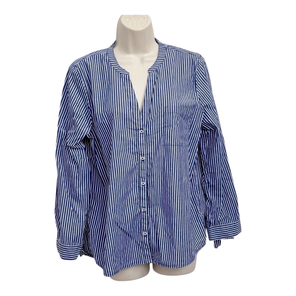 J. Crew Classic Blue and White Striped Button Up Blouse Bow Sleeves